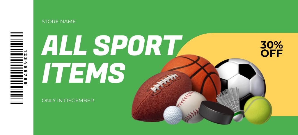 Sport Store Discount for All Items Coupon 3.75x8.25in – шаблон для дизайну
