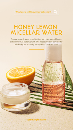 Honey Lemon Micellar Water Bottle Sale Ad Instagram Story tervezősablon