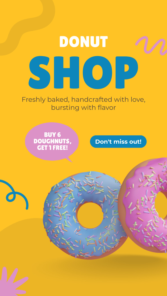Doughnut Shop Ad with blue and Pink Donuts Instagram Story Design Template