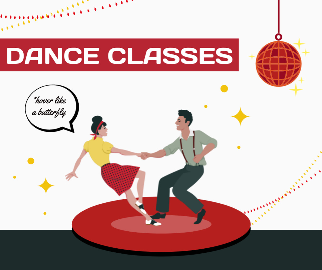 Ad of Dance Classes with Energizing Couple Dancing Facebookデザインテンプレート