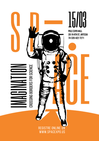 Ontwerpsjabloon van Flyer A5 van Advertentie van ruimtelezing met zwaaiende astronaut