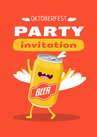 Funny Can of Beer with Oktoberfest Celebration Flyer A4 tervezősablon