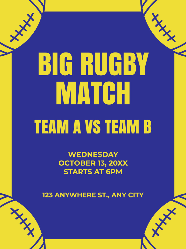 Announcement of Big Rugby Match Poster US Design Template