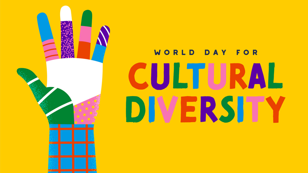 Plantilla de diseño de World Day for Cultural Diversity with Bright Hand Zoom Background 
