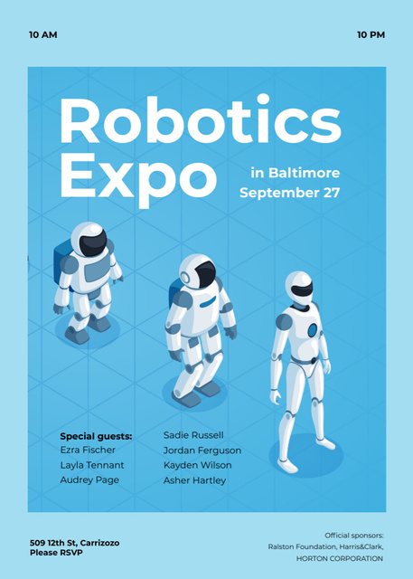Ontwerpsjabloon van Invitation van Robot Exhibition Announcement on Blue