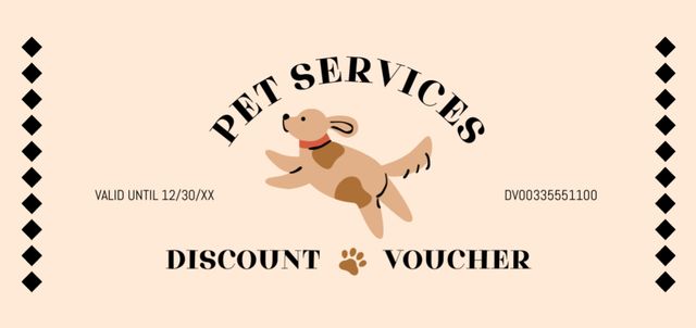 Pet Services Discounts Voucher And Lovely Dog Jumping Coupon Din Largeデザインテンプレート
