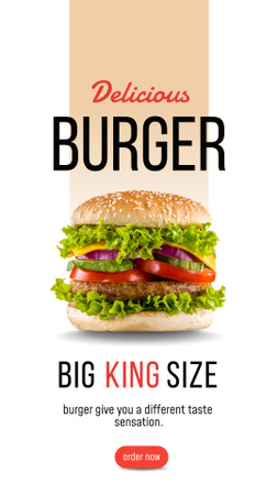 Appetizing Burger with Juicy Leaf Salad Instagram Story Design Template