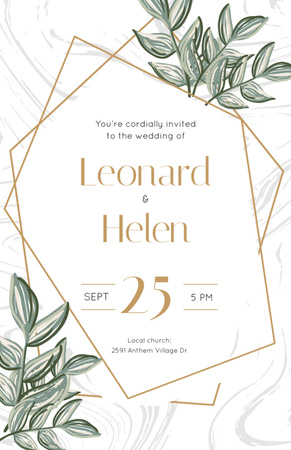 Wedding Announcement with Elegant Floral Frame Invitation 5.5x8.5in Design Template