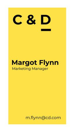 Marketing Manager Contacts on Yellow Business Card US Vertical Design Template