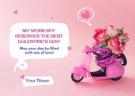 Galentine's Day Greeting with Flowers on Scooter Postcard Design Template