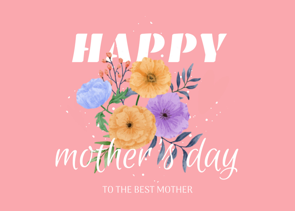 Ontwerpsjabloon van Postcard 5x7in van Mother's Day Holiday Greeting with Bright Colorful Flowers