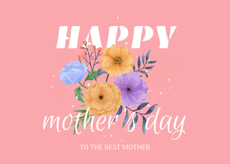 Mother's Day Holiday Greeting with Bright Colorful Flowers Postcard 5x7in Design Template