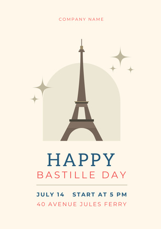 Happy National Bastille Day on Beige Poster Design Template