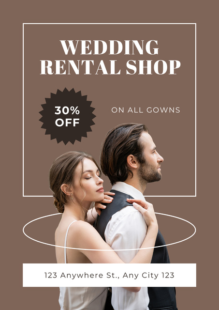 Platilla de diseño Discount on All Gown in Wedding Rental Shop Poster