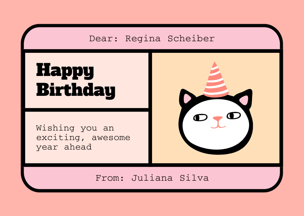 Best Birthday Wishes with Cartoon Cat Card Design Template