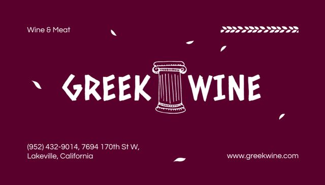Greek Wine Ad with Ancient Column Illustration Business Card US Design Template