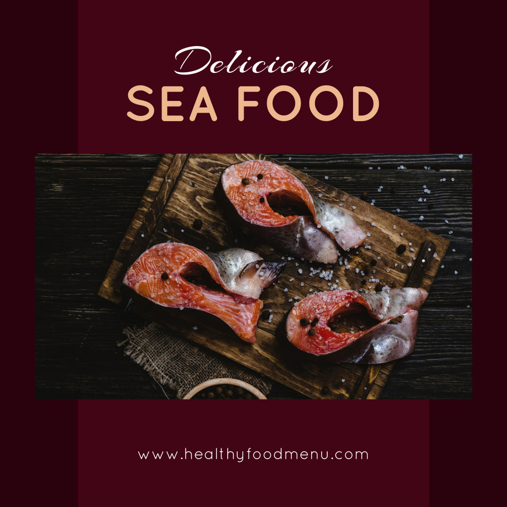 Delicious And Spicy Seafood In Our Restaurant Instagram Design Template
