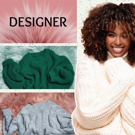 Winter Sale Ad with Woman in Warm Sweater Animated Post Modelo de Design