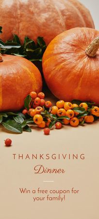 Thanksgiving Dinner with Pumpkins and Berries Flyer 3.75x8.25in Design Template