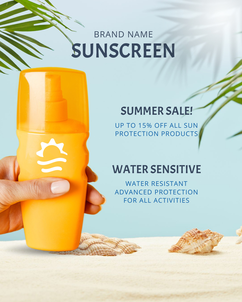 Designvorlage Sunscreen Lotions for Beach für Instagram Post Vertical