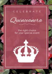 Quinceañera Celebration Proposal with Crown and Watercolor Flowers