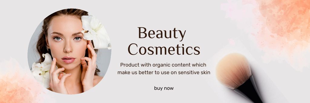 Skincare Cosmetics Ad with Young Woman  Twitter Design Template