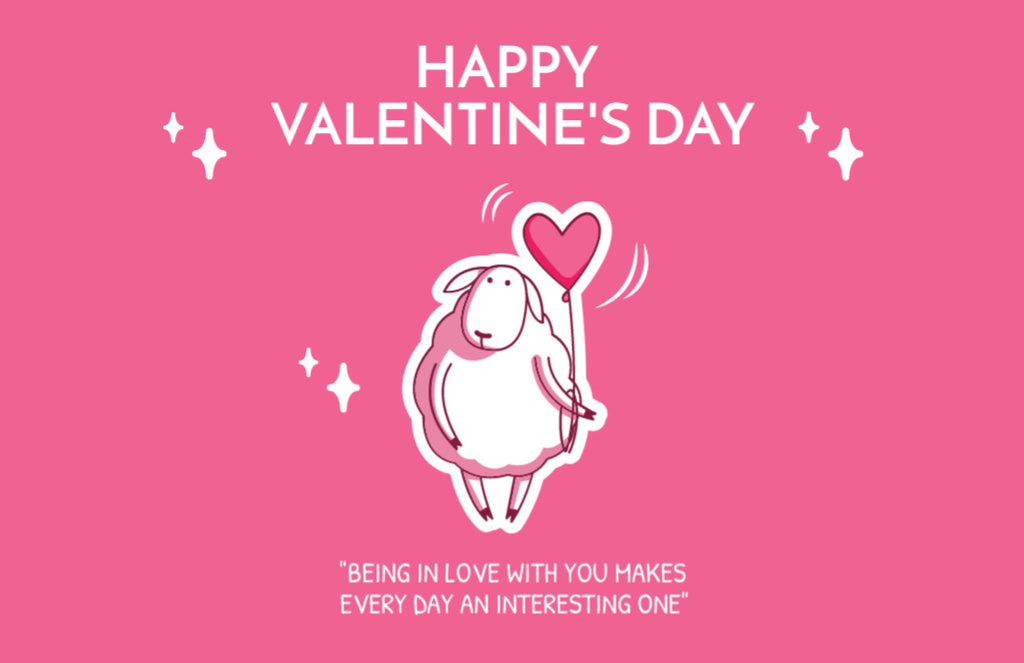 Plantilla de diseño de Exciting Valentine's Celebrations with Cute Sheep Thank You Card 5.5x8.5in 