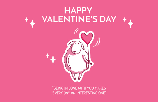 Exciting Valentine's Celebrations with Cute Sheep Thank You Card 5.5x8.5in Šablona návrhu