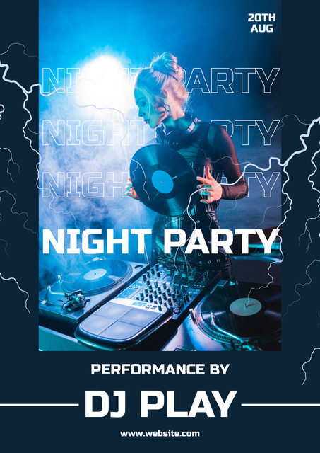 Night Party Announcement with Woman Dj Poster Design Template
