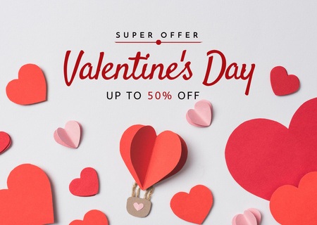 Platilla de diseño Super Deal Discounts on Valentine's Day Items with Red Hearts Card