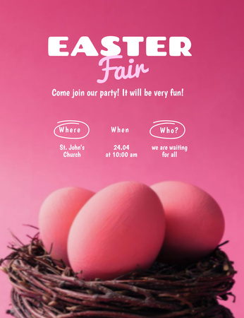 Platilla de diseño Easter Fair Announcement with Pink Eggs Invitation 13.9x10.7cm
