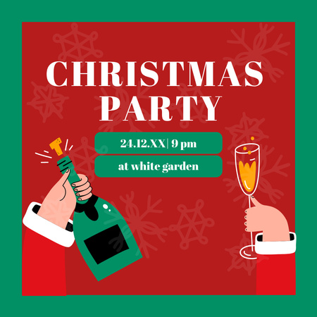Christmas Party Invitation with Bottle of Champagne Instagram tervezősablon