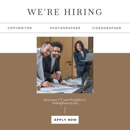 Hiring of Photographers and Copywriters Brown LinkedIn post Design Template
