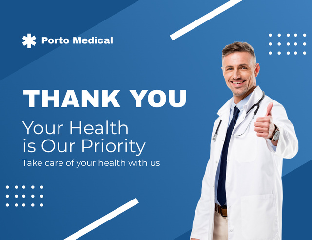 Healthcare Services Marketing with Friendly Doctor Thank You Card 5.5x4in Horizontal Design Template