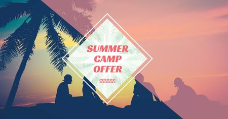 Ontwerpsjabloon van Facebook AD van Summer Camp friends at sunset beach