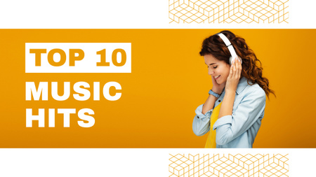 Ad of Top Music Hits with Woman in Headphones Youtube Thumbnail Design Template