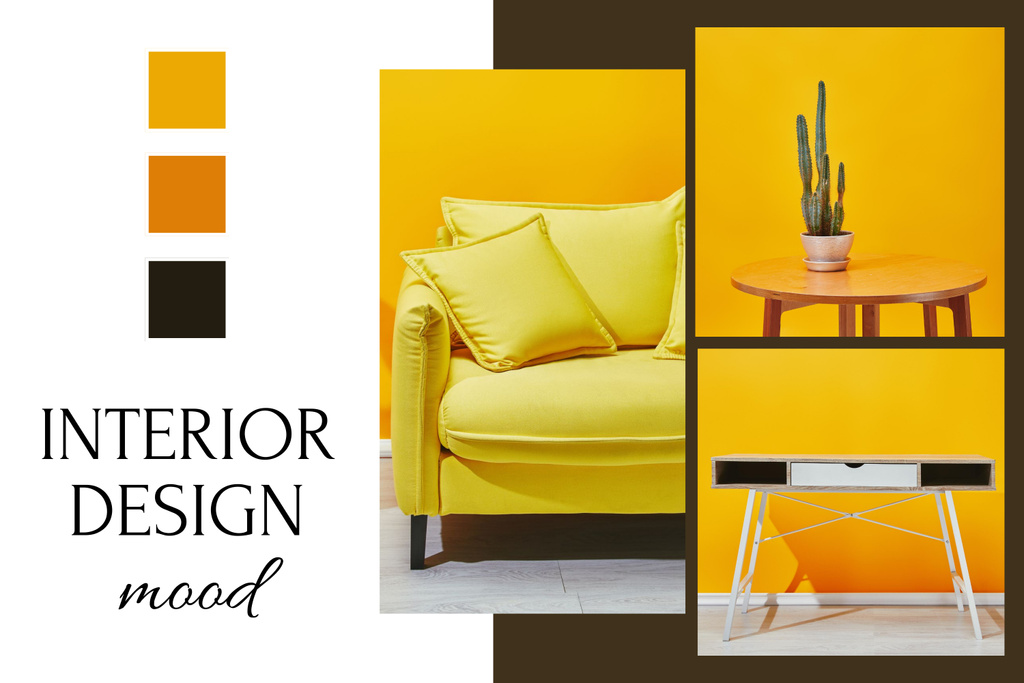 Bright Orange and Brown Interior Design Mood Board Modelo de Design