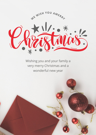 Christmas And New Year Wishes With Baubles and Envelope Postcard 5x7in Vertical Design Template