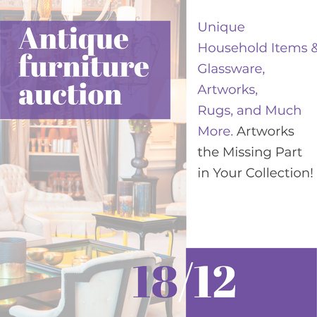 Antique Furniture Auction Vintage Wooden Pieces Instagram AD Πρότυπο σχεδίασης