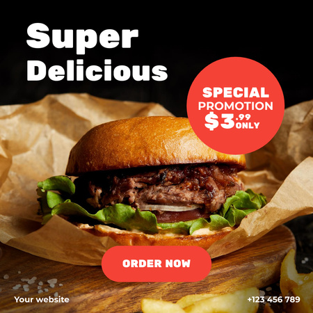 Special Promotion for Appetizing Hamburgers Instagram Design Template