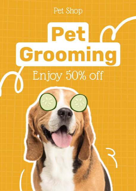 Pet Grooming Salon Ad on Yellow Flayer Tasarım Şablonu