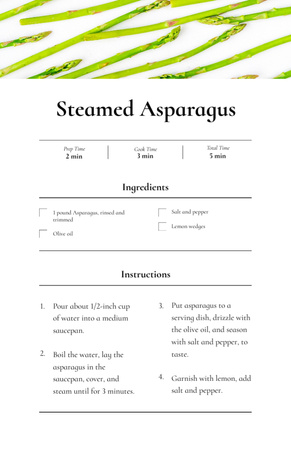 Caules de aspargos cozidos no vapor Recipe Card Modelo de Design