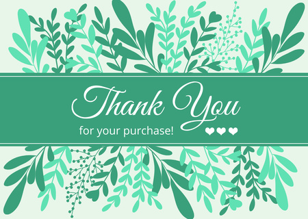 Thank You Phrase with Green Leaves and Branches Card Tasarım Şablonu