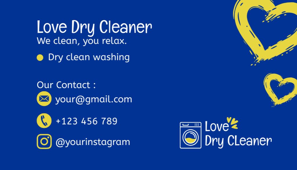 Dry Cleaner Services Offer with Hearts on Blue Business Card US Design Template
