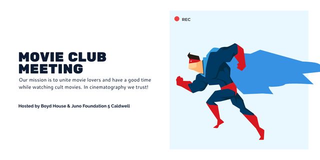 Movie Club Meeting with Man in Superhero Costume Twitter Design Template