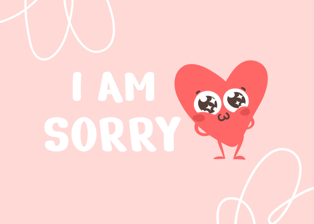 Expression of a Heartfelt Apology With Illustrated Heart Postcard 5x7in Tasarım Şablonu