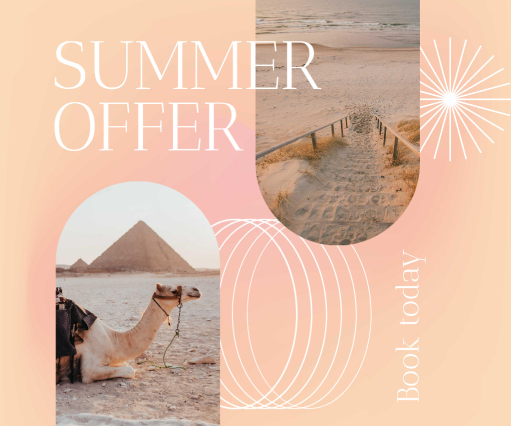 Summer Travel Offer with Camel on Beach Medium Rectangle Tasarım Şablonu