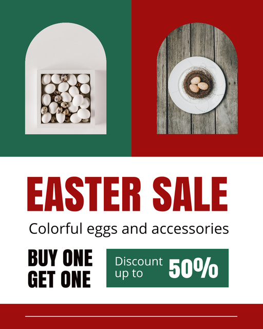 Easter Sale Promo with Eggs in Nest Instagram Post Verticalデザインテンプレート