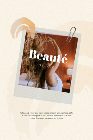 Beauty Studio Ad with Attractive Young Woman Pinterest Tasarım Şablonu