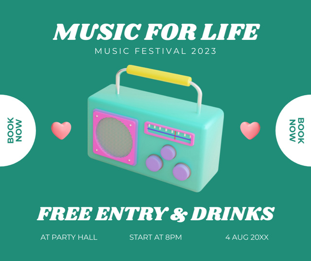 Music Party Announcement with Radio Facebook Design Template